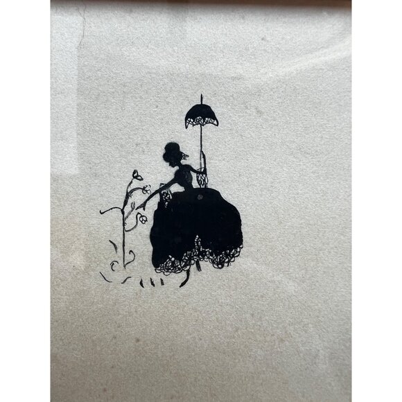 Pair of antebellum silhouette style art Courting Scene Hoop skirt & umbrella wom - Picture 2 of 8